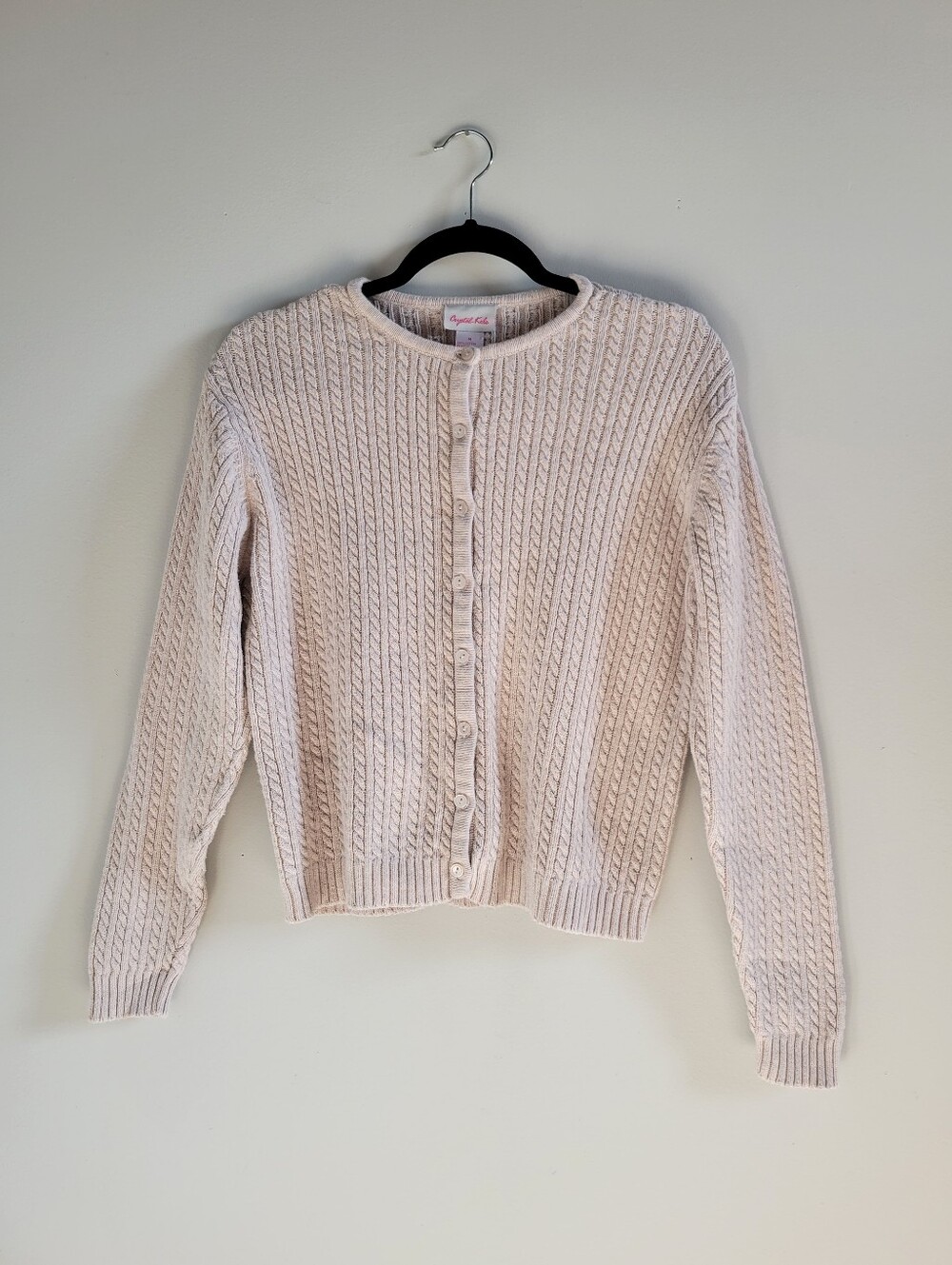 Crystal Kobe Vintage Beige Cable Knit Cardigan Sweater 100% Cotton Womens Medium